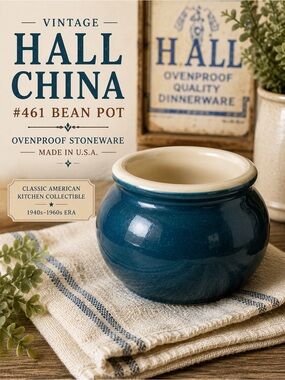 Vintage Hall China #461 Individual Bean Pot | Teal Blue Ovenproof Stoneware